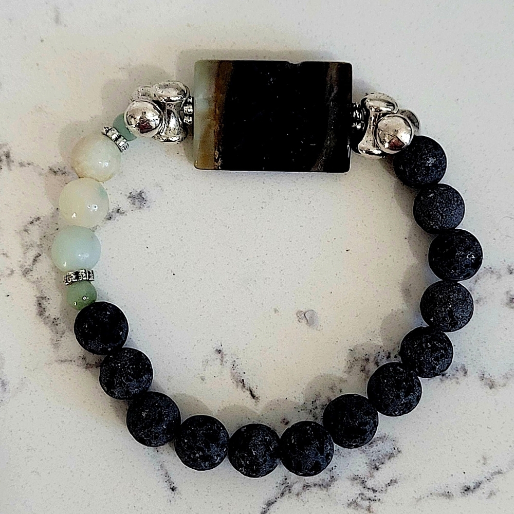 Hand Crafted Amazonite and Lava Rock Stretch Bracelet